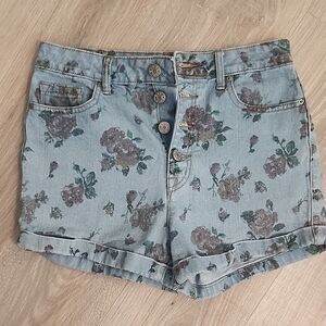 BDG Floral Print Jean Shorts - Light Blue